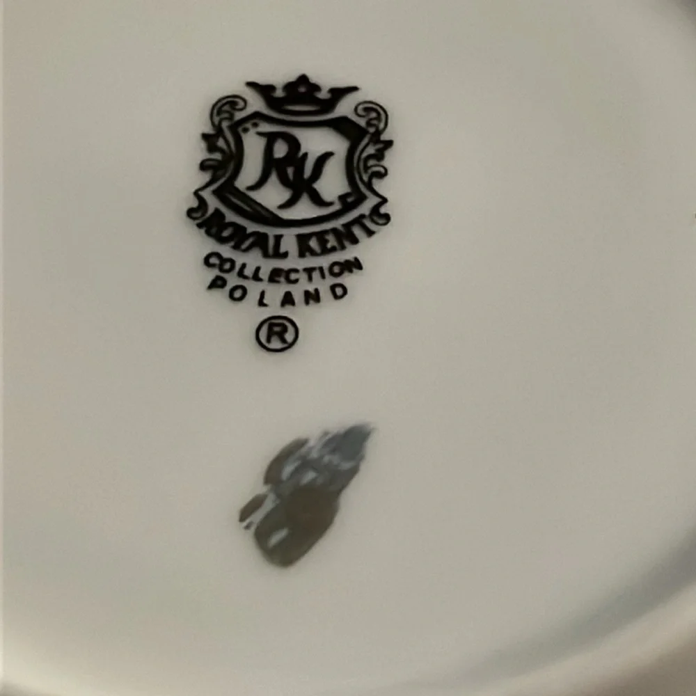 Royal Kent Poland Embossed White Gold Trim ~ Footed Cup & Saucer Set